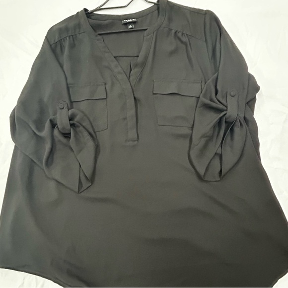 Torrid Black Buttoned Blouse with Mandarin Collar - Picture 1 of 3